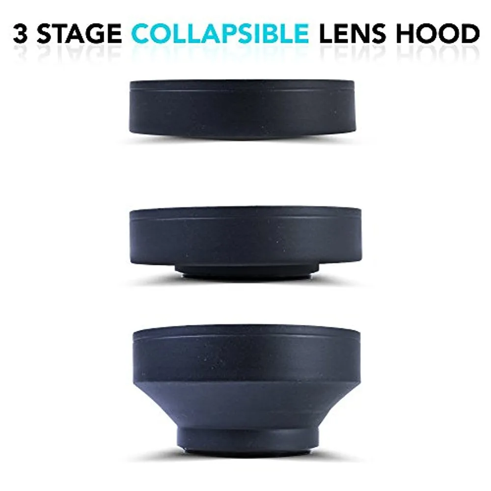 62mm Deluxe Reversible Tulip Flower w/ 3 Stages Collapsible Rubber Lens Hood