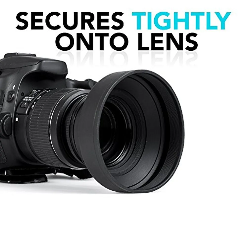 62mm Deluxe Reversible Tulip Flower w/ 3 Stages Collapsible Rubber Lens Hood