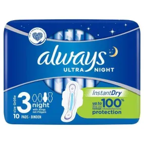 Always Ultra Night Sanitary Pads with Wings (Size 3) - 10 Pads