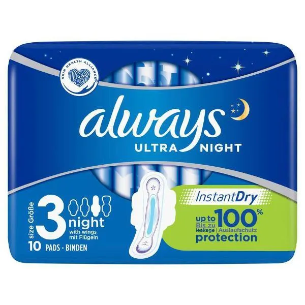 Always Ultra Night Sanitary Pads with Wings (Size 3) - 10 Pads