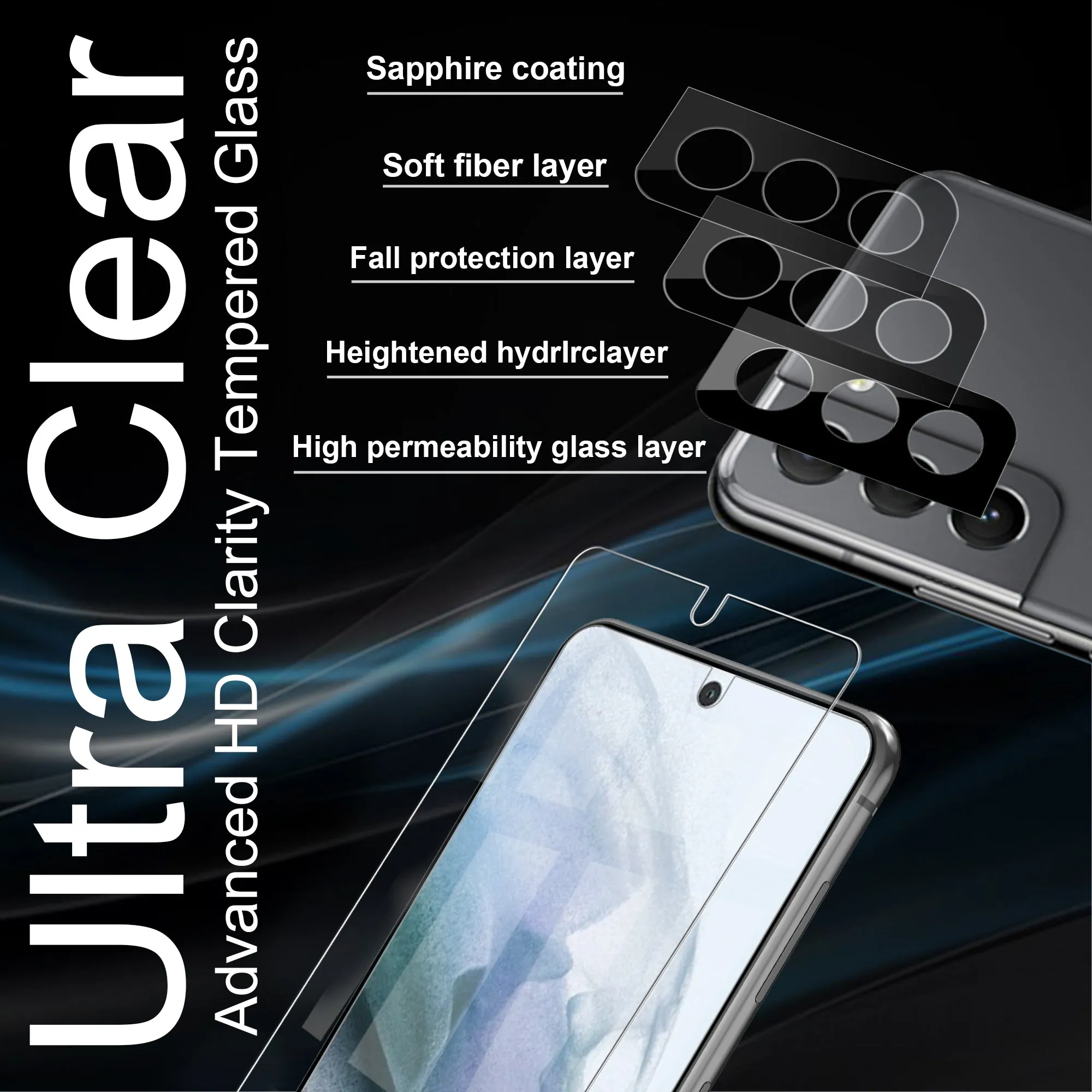 Arae 2 Pack Screen Protector for Samsung Galaxy S21 FE   2 Pack Camera Lens Protector, HD Tempered Glass Anti Scratch Work with Most Case,6.4 inch