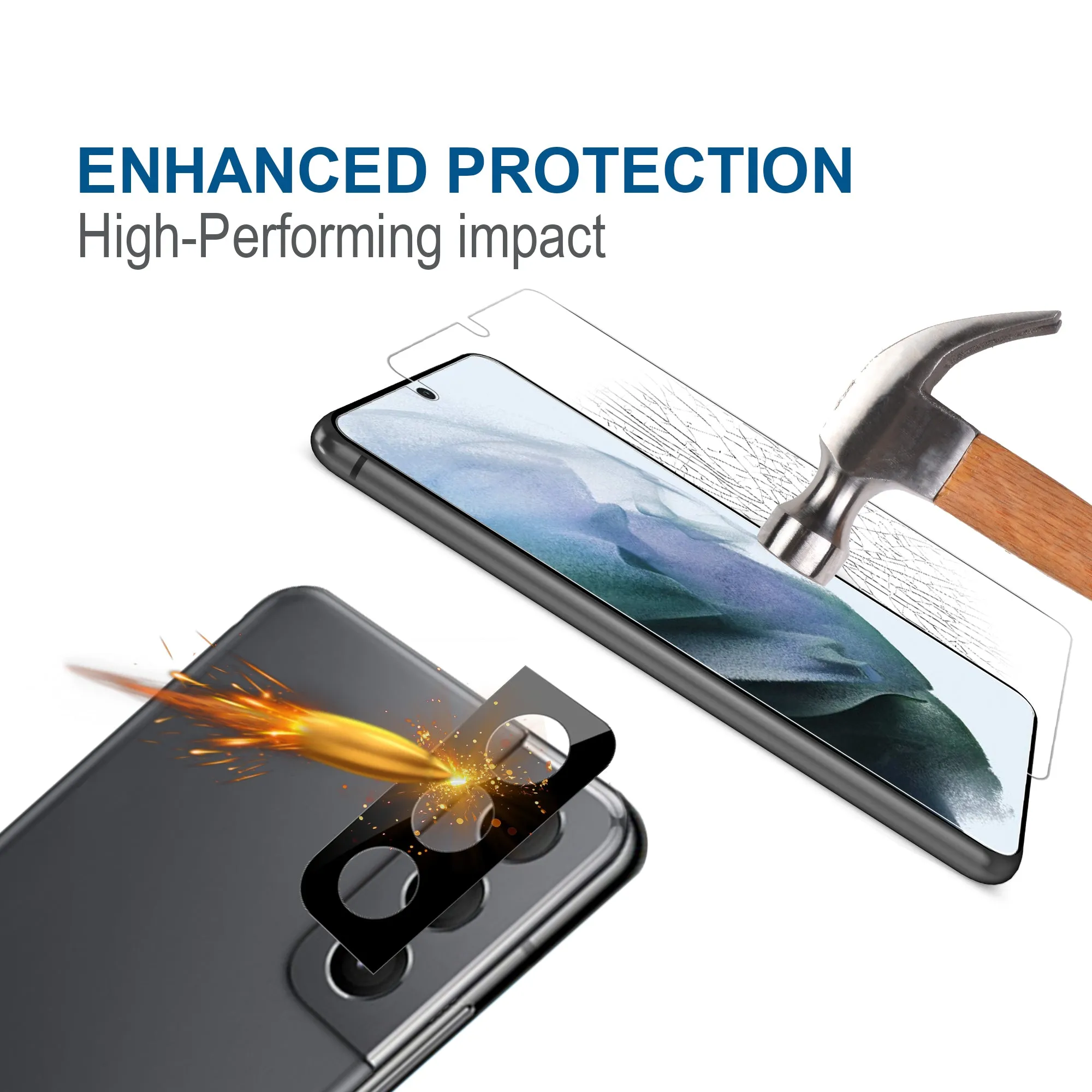 Arae 2 Pack Screen Protector for Samsung Galaxy S21 FE   2 Pack Camera Lens Protector, HD Tempered Glass Anti Scratch Work with Most Case,6.4 inch