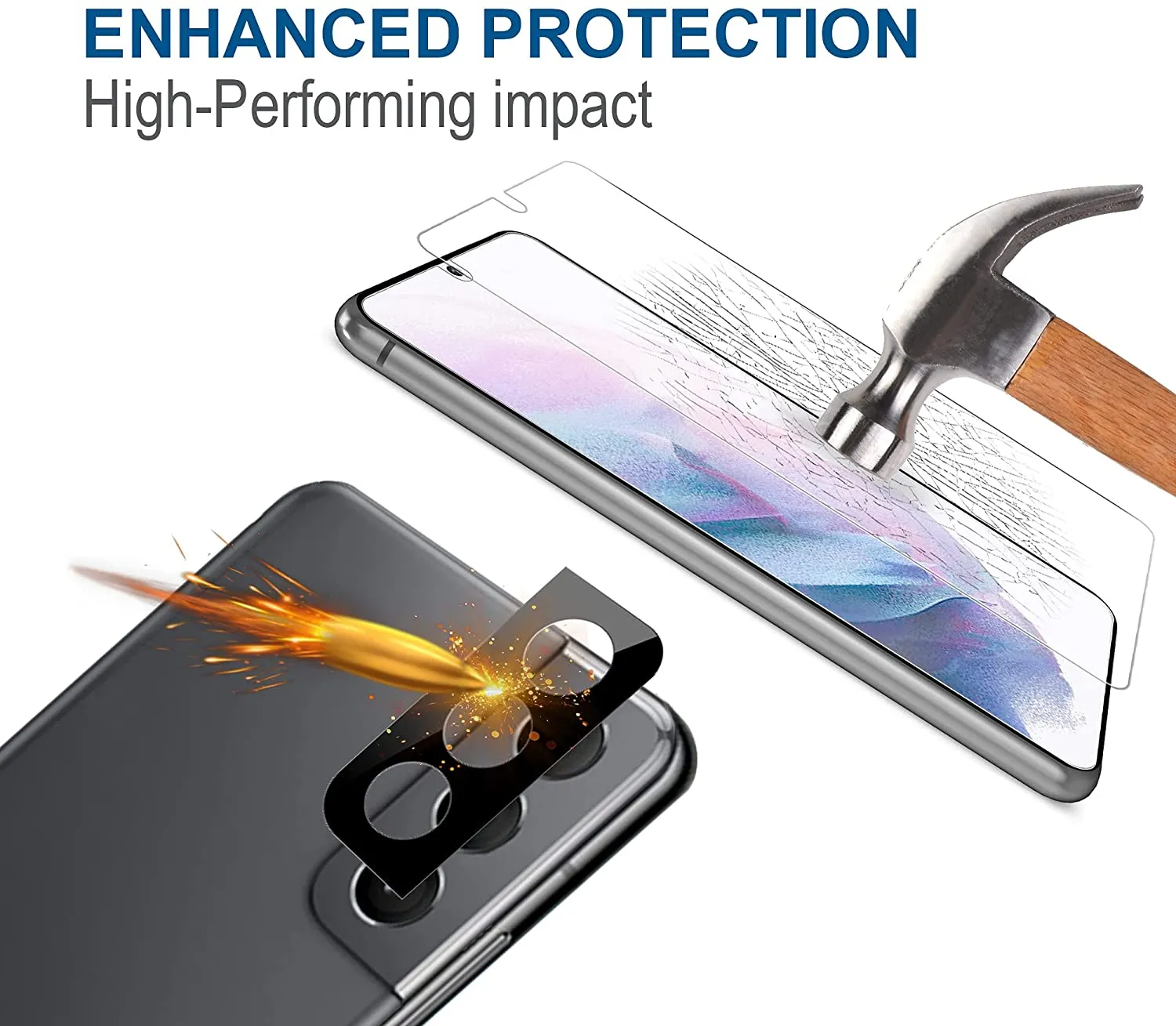 Arae 2 Pack Screen Protector for Samsung Galaxy S21 Plus   2 Pack Camera Lens Protector, HD Tempered Glass Anti Scratch Work with Most Case,6.7inch