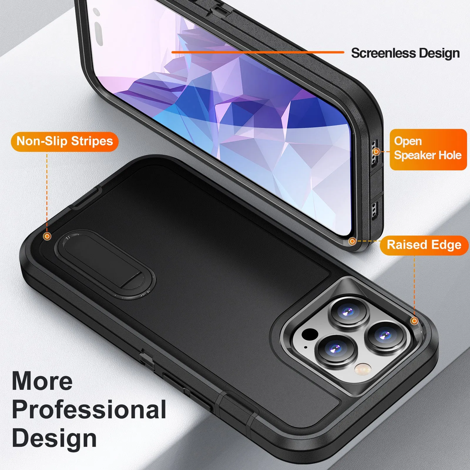 Armoured™ Defend 360 Tough Rugged Case for iPhone 14 Pro - Frosted Clear & Orange