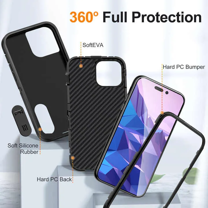 Armoured™ Defend 360 Tough Rugged Case for iPhone 14 Pro - Frosted Clear & Orange