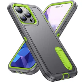 Armoured™ Defend 360 Tough Rugged Case for iPhone 14 Pro - Grey & Neon Green