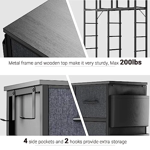 Black Dresser for Bedroom, Dresser & Chest of Drawers w/Side Pockets and Hooks, 12 Drawers Fabric Dresser Organizer, Closet Dresser Storage Modern PU Finish for Kids Room, Hallway, Entryway
