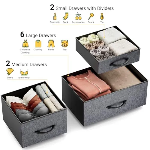 Black Dresser for Bedroom, Dresser & Chest of Drawers w/Side Pockets and Hooks, 12 Drawers Fabric Dresser Organizer, Closet Dresser Storage Modern PU Finish for Kids Room, Hallway, Entryway