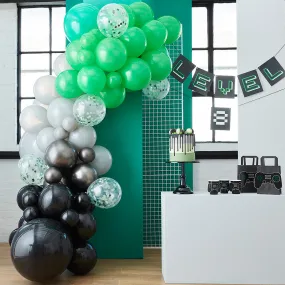 Black, Green and Grey Balloon Arch with Shaped Card Controllers