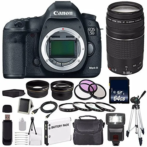 Canon EOD 5D III Digital Camera International Model   Canon EF 75-300 III  LP-E6 Replacement Battery   64GB SDXC Card  