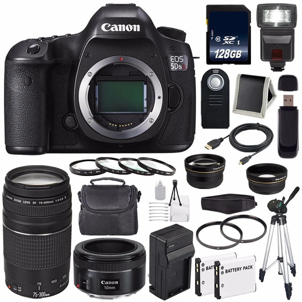 Canon EOS 5DS R DSLR Camera (International Model) 0582C002   Canon EF 75-300 III  EF 50mm f/1.8 STM Lens   LP-E6 Replace
