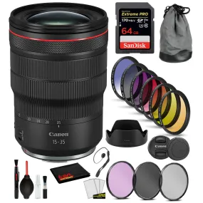 Canon RF 15-35mm f/2.8L IS USM Lens (3682C002) with  Bundle Includes: 9PC Filter Kit, Sandisk Extreme Pro 64gb   More