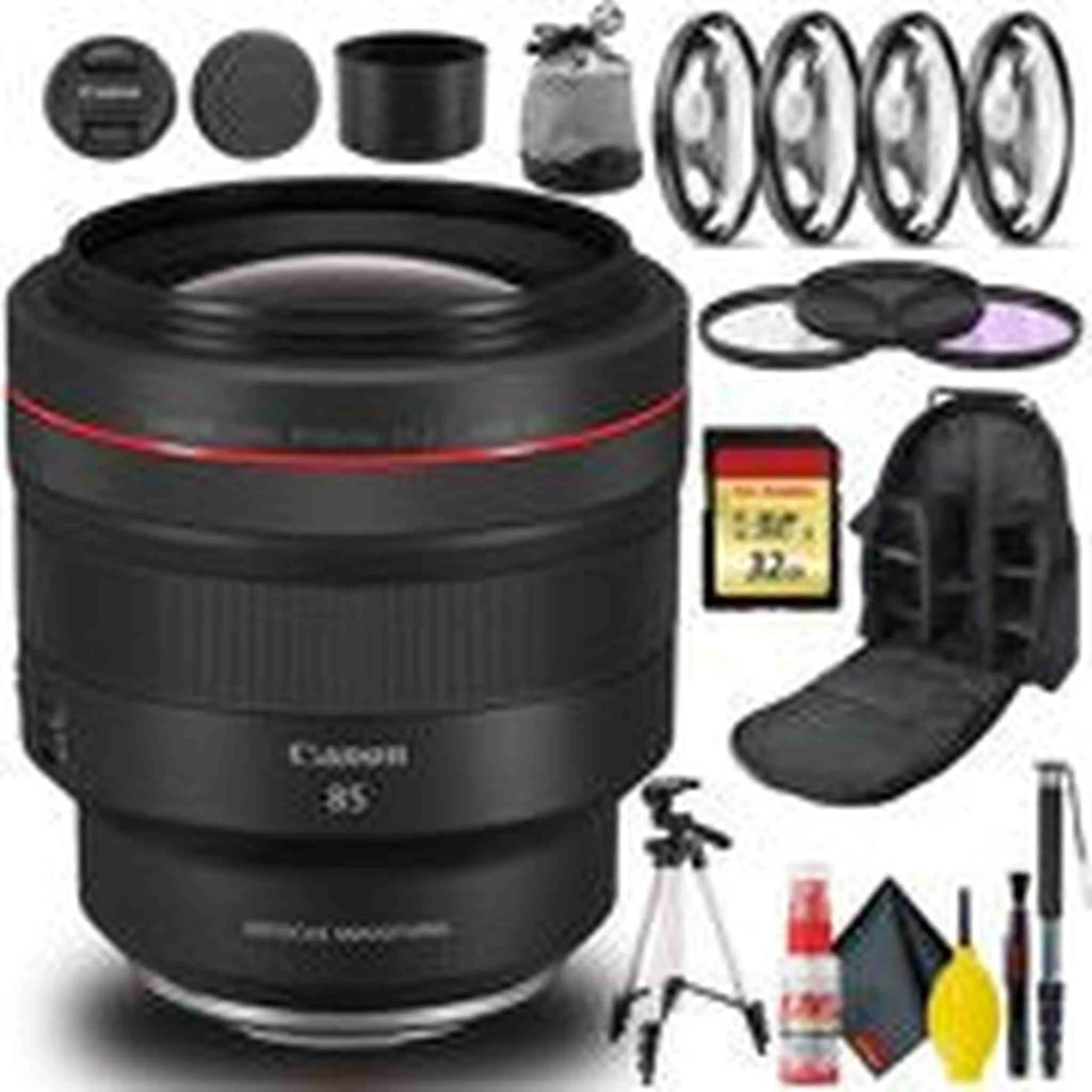 Canon RF 85mm f/1.2L USM DS Lens Bundle with 32GB Memory, Tripod, Bag, and More