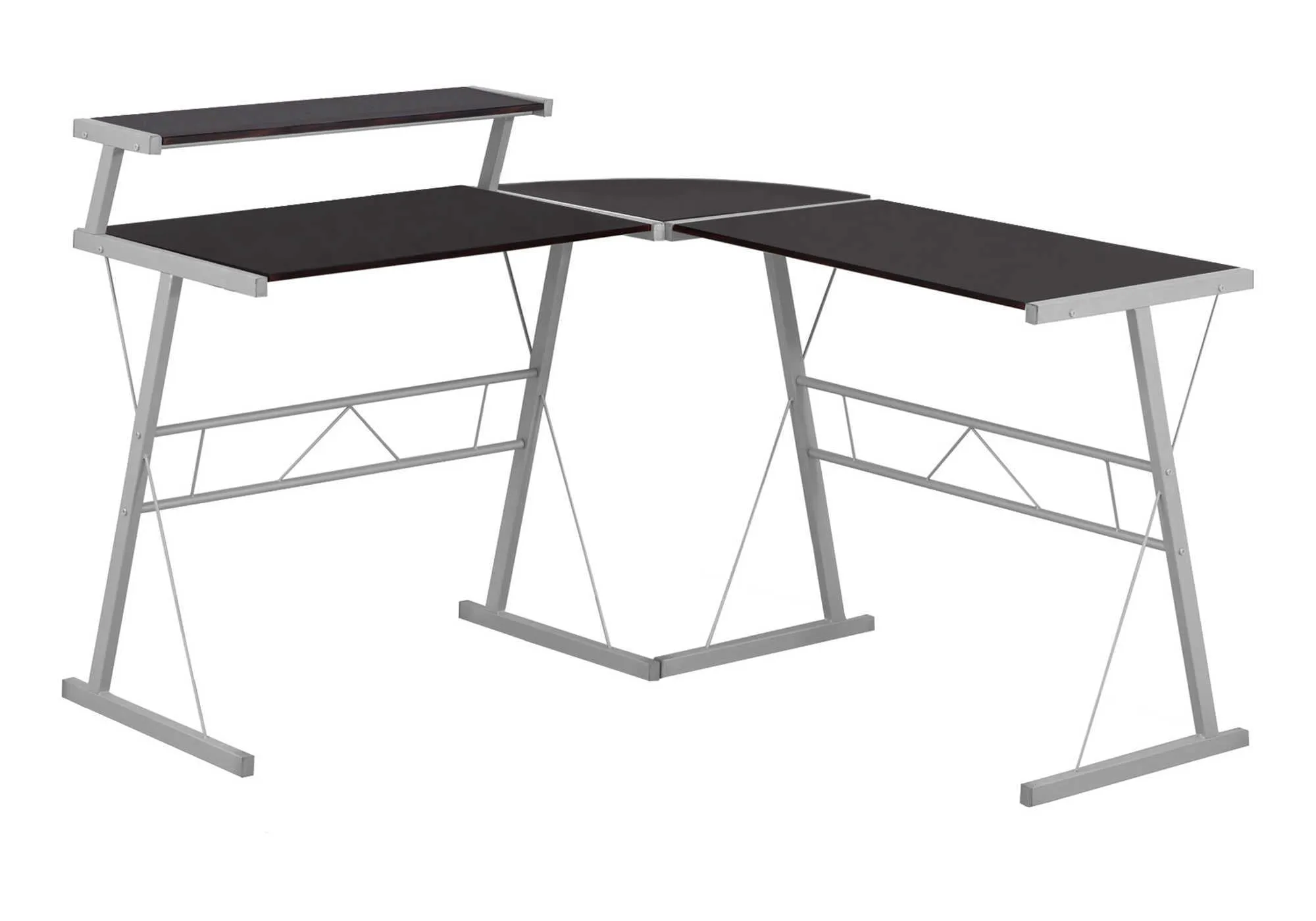 Computer Desk, Home Office, Corner, L Shape, Work, Laptop, Brown Laminate, Grey Metal, Contemporary, Modern