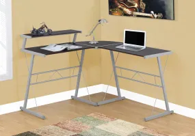Computer Desk, Home Office, Corner, L Shape, Work, Laptop, Brown Laminate, Grey Metal, Contemporary, Modern