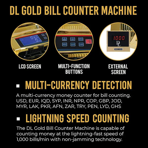 DL Gold Bill Counter: Rapid, Multi-Currency Cash Counting (Limited Edition)