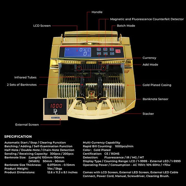 DL Gold Bill Counter: Rapid, Multi-Currency Cash Counting (Limited Edition)