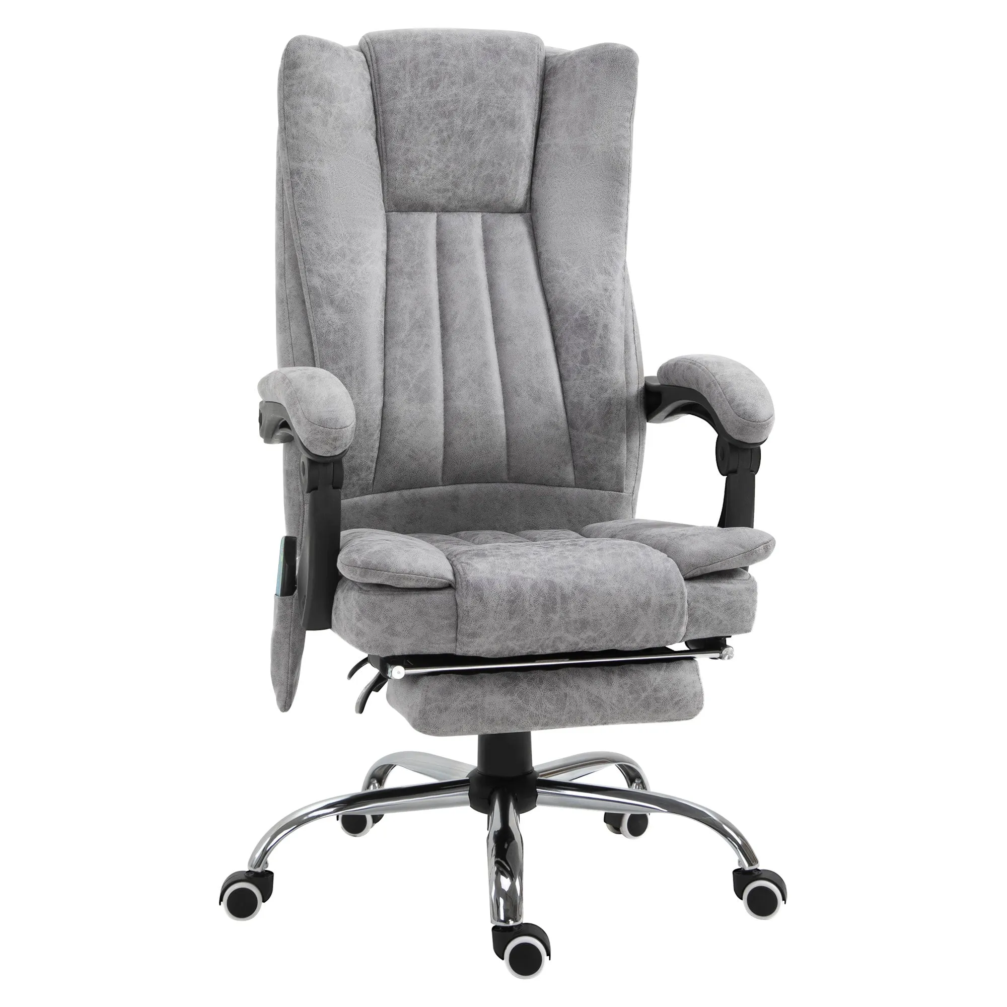 Easycomfort Poltrona da Ufficio Massaggiante Riscaldante, Altezza e Reclinazione Regolabili, Poggiapiedi Retrattile, 62x67x113-120cm, Grigio