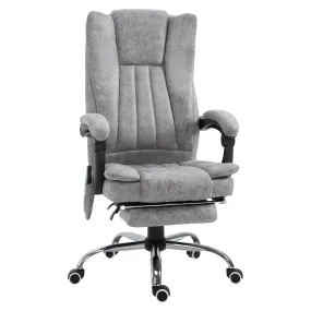 Easycomfort Poltrona da Ufficio Massaggiante Riscaldante, Altezza e Reclinazione Regolabili, Poggiapiedi Retrattile, 62x67x113-120cm, Grigio
