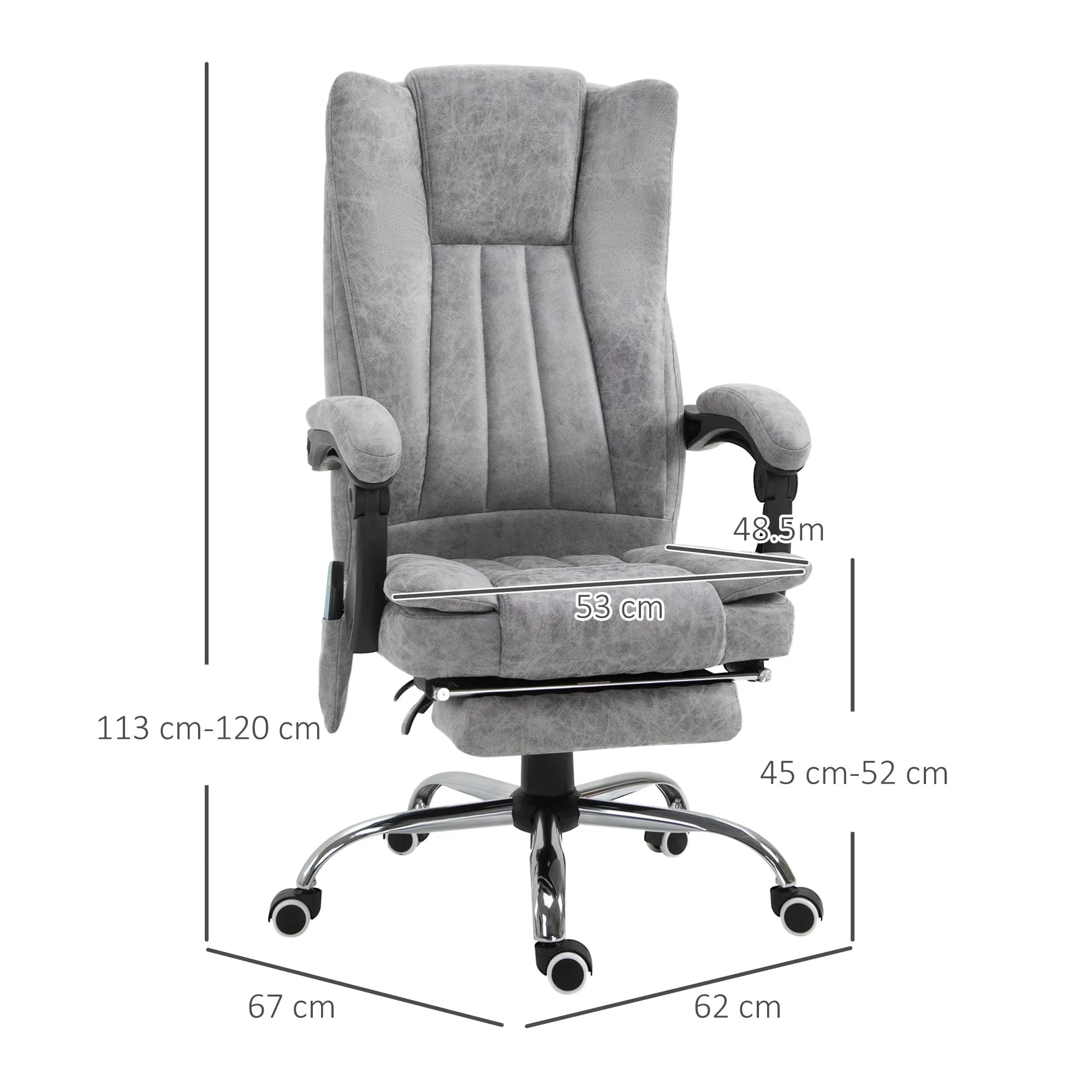 Easycomfort Poltrona da Ufficio Massaggiante Riscaldante, Altezza e Reclinazione Regolabili, Poggiapiedi Retrattile, 62x67x113-120cm, Grigio