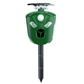 Electric Solar Powered Ultrasonic Animal Repeller 360° Ultrasonic Animal Driver with Motion Sensor LED Flashing Lights Waterproof Outdoor Animal Repel - Green