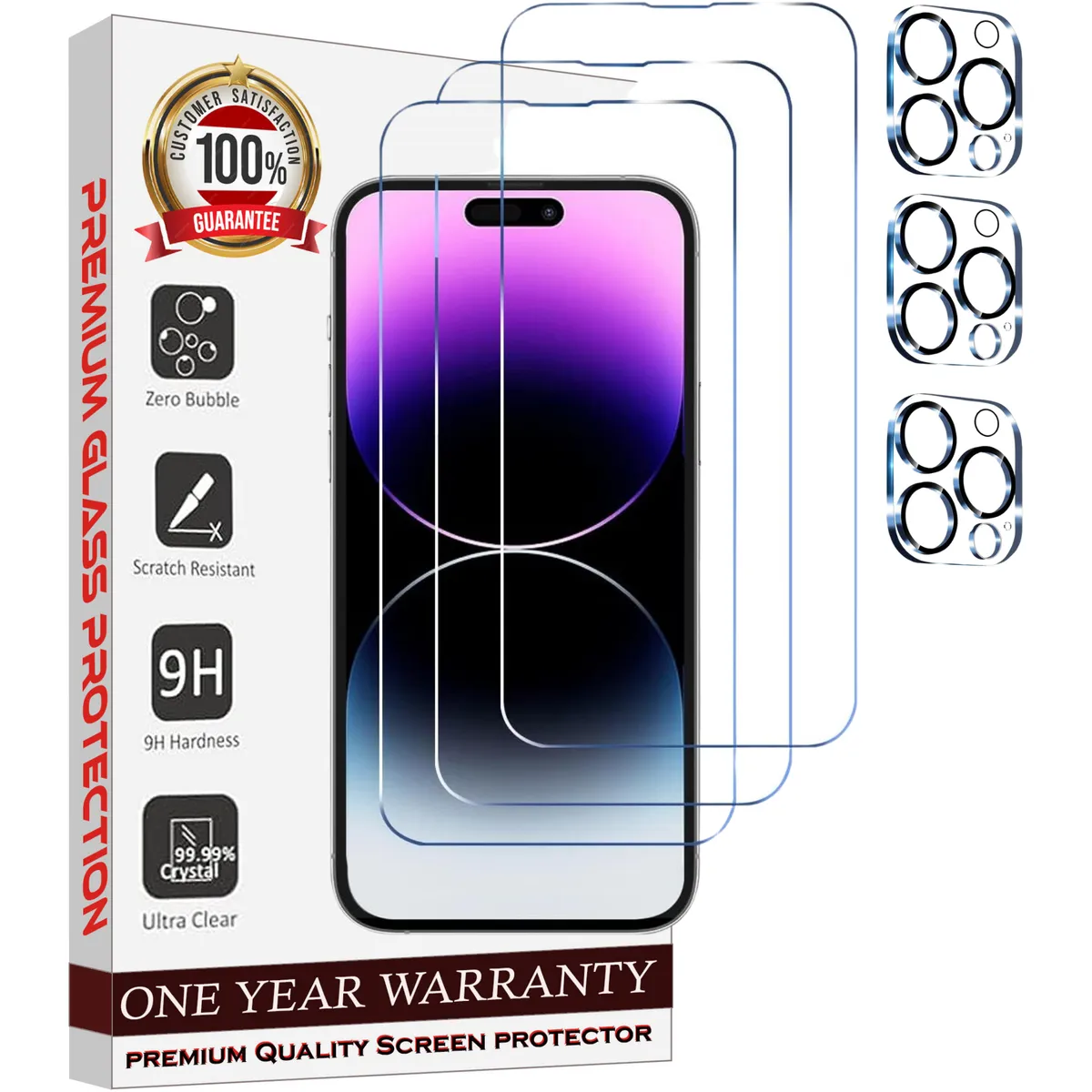 Entronix 6-Pack for Apple iPhone 16 Pro, 3 Clear Tempered Glass Screen Protectors & 3 Camera Lens Protectors