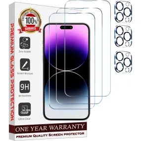 Entronix 6-Pack for Apple iPhone 16 Pro, 3 Clear Tempered Glass Screen Protectors & 3 Camera Lens Protectors