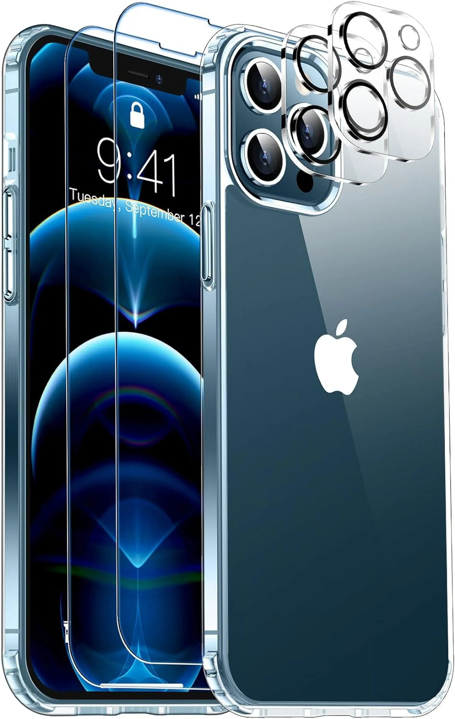 Entronix Case Heavy Duty Transparent Case for Apple iPhone 12 Pro Clear with 2 Screen Protector and Camera Lens, Shockproof Dropproof Slim Case
