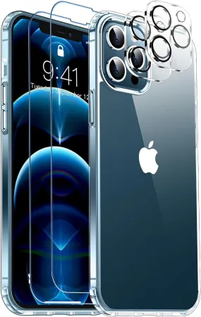 Entronix Case Heavy Duty Transparent Case for Apple iPhone 12 Pro Clear with 2 Screen Protector and Camera Lens, Shockproof Dropproof Slim Case