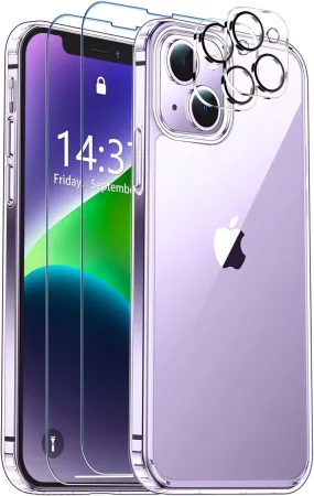 Entronix Case Heavy Duty Transparent Case for Apple iPhone 14 Plus Clear with 2 Screen Protector and Camera Lens, Shockproof Dropproof Slim Case