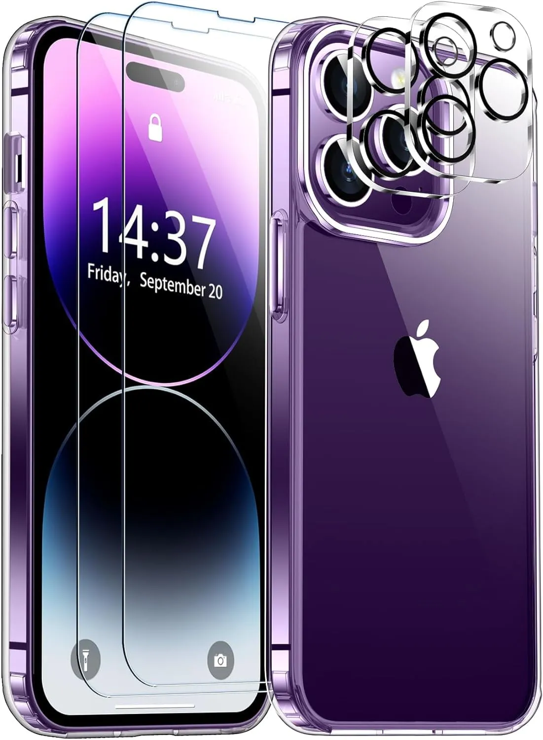 Entronix Case Heavy Duty Transparent Case for Apple iPhone 14 Pro Clear with 2 Screen Protector and Camera Lens, Shockproof Dropproof Slim Case