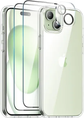 Entronix Case Heavy Duty Transparent Case for Apple iPhone 15 Plus Clear with 2 Screen Protector and 1 Camera Lens, Shockproof Dropproof Slim Case