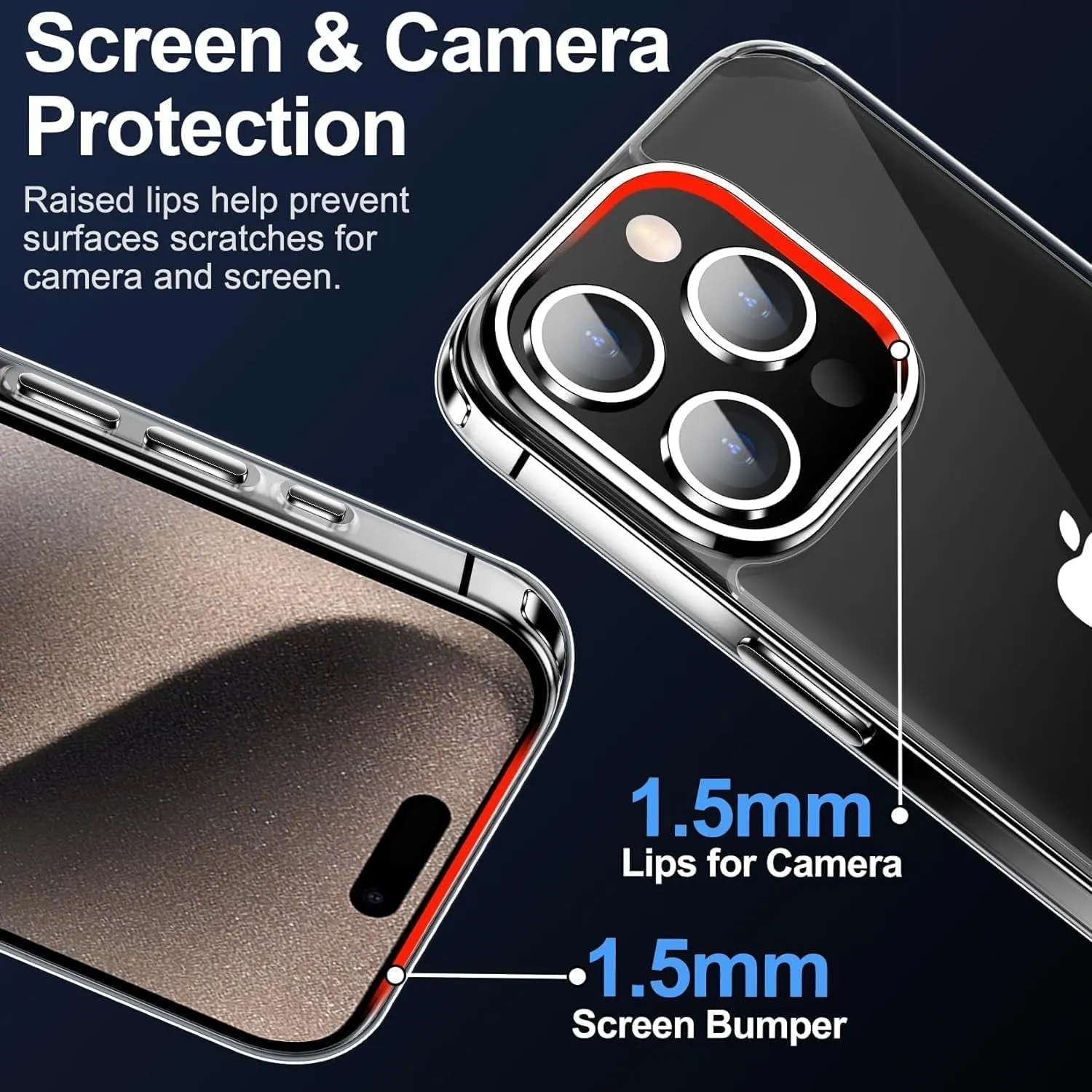Entronix Case Heavy Duty Transparent Case for Apple iPhone 15 Plus Clear with 2 Screen Protector and Camera Lens, Shockproof Dropproof Slim Case