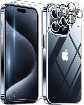 Entronix Case Heavy Duty Transparent Case for Apple iPhone 15 Pro Max Clear with 2 Screen Protector and Camera Lens, Shockproof Dropproof Slim Case