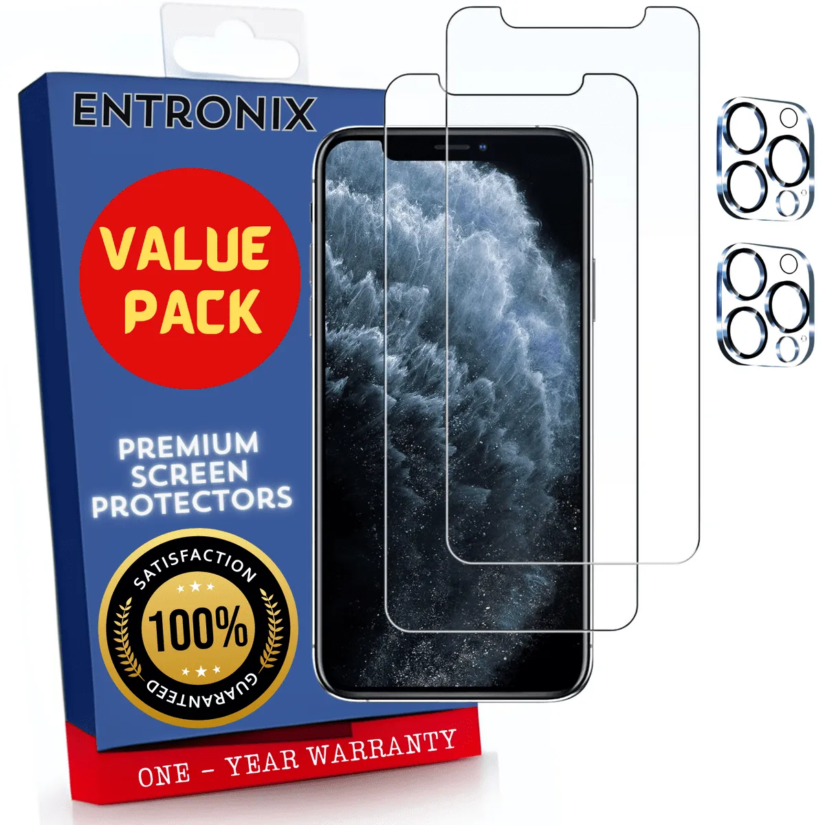 Entronix Case Screen Protector Bundle with Camera Cover Designed for Apple iPhone 11 Pro Clear 9H Hardness,Bubble Free Easy Install,2 PACK