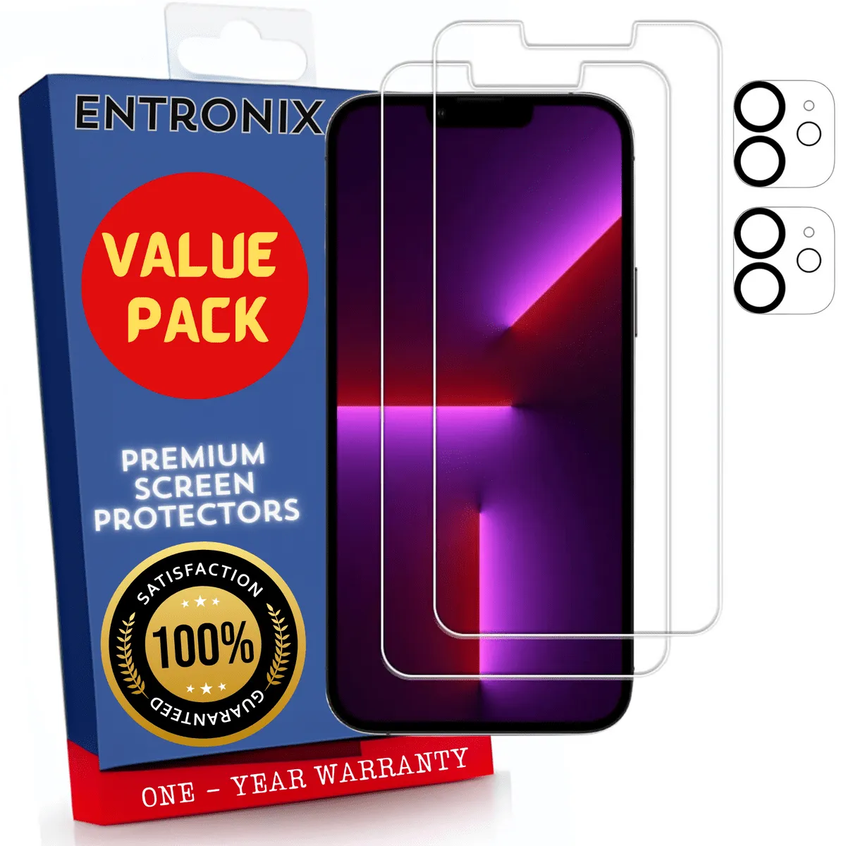 Entronix Case Screen Protector Bundle with Camera Cover Designed for Apple iPhone 12 Clear 9H Hardness,Bubble Free Easy Install,2 PACK