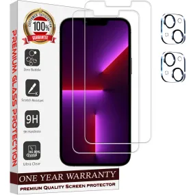 Entronix Case Screen Protector Bundle with Camera Cover Designed for Apple iPhone 13 Clear 9H Hardness,Bubble Free Easy Install,2 PACK