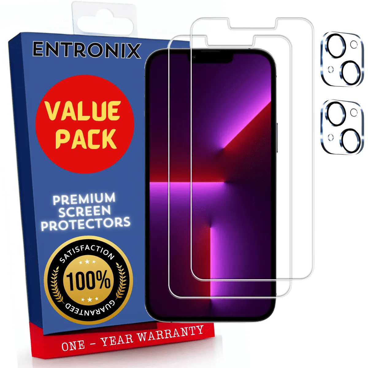 Entronix Case Screen Protector Bundle with Camera Cover Designed for Apple iPhone 13 Clear 9H Hardness,Bubble Free Easy Install,2 PACK