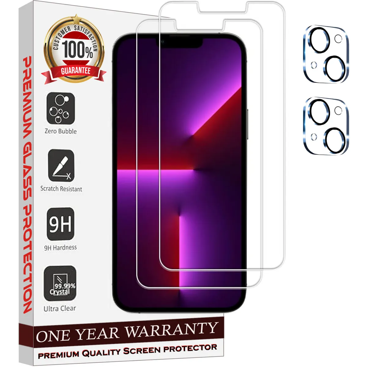Entronix Case Screen Protector Bundle with Camera Cover Designed for Apple iPhone 13 Clear 9H Hardness,Bubble Free Easy Install,2 PACK