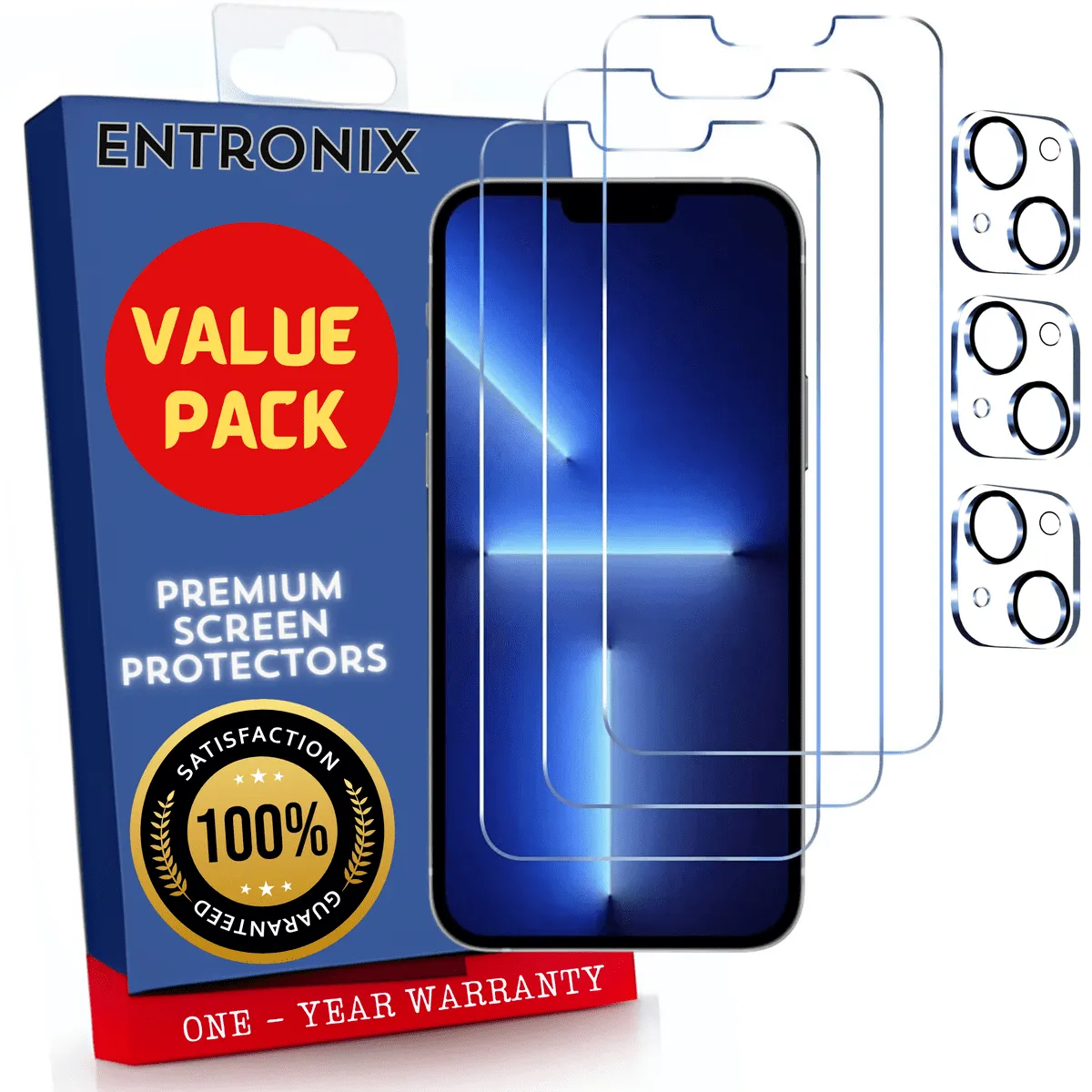 Entronix Case Screen Protector Bundle with Camera Cover Designed for Apple iPhone 13 Mini Clear 9H Hardness,Bubble Free Easy Install, 3 PACK