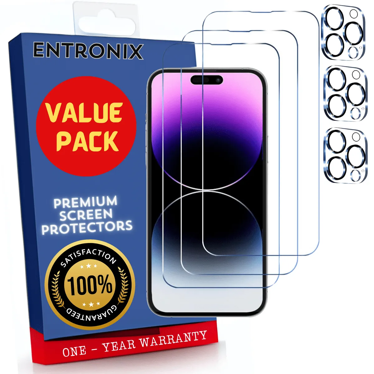 Entronix Case Screen Protector Bundle with Camera Cover Designed for Apple iPhone 14 Pro Max Clear 9H Hardness,Bubble Free Easy Install, 3 PACK
