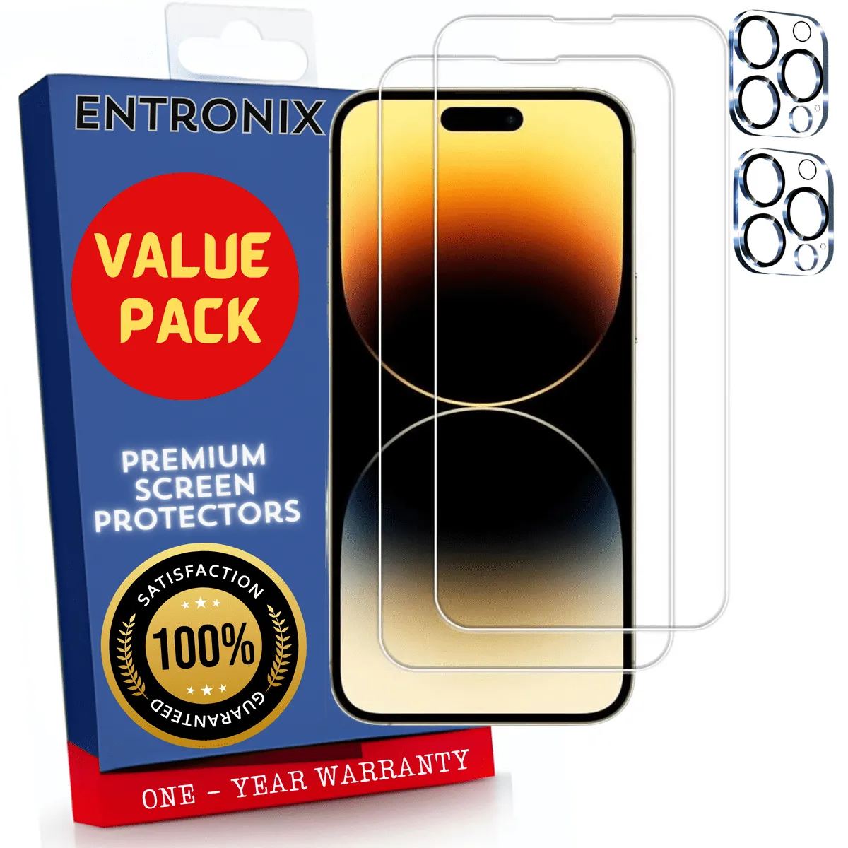 Entronix Case Screen Protector Bundle with Camera Cover Designed for Apple iPhone 14 Pro Max Clear 9H Hardness,Bubble Free Easy Install,2 PACK