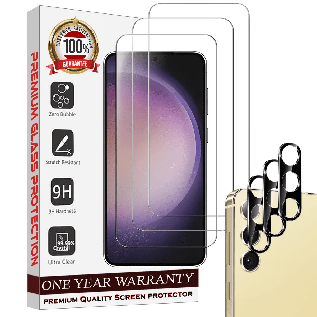 Entronix Case Screen Protector Bundle with Camera Cover for Samsung Galaxy S24 Clear Built Anti Scratch, Bubble Free Easy Install, 3 PACK