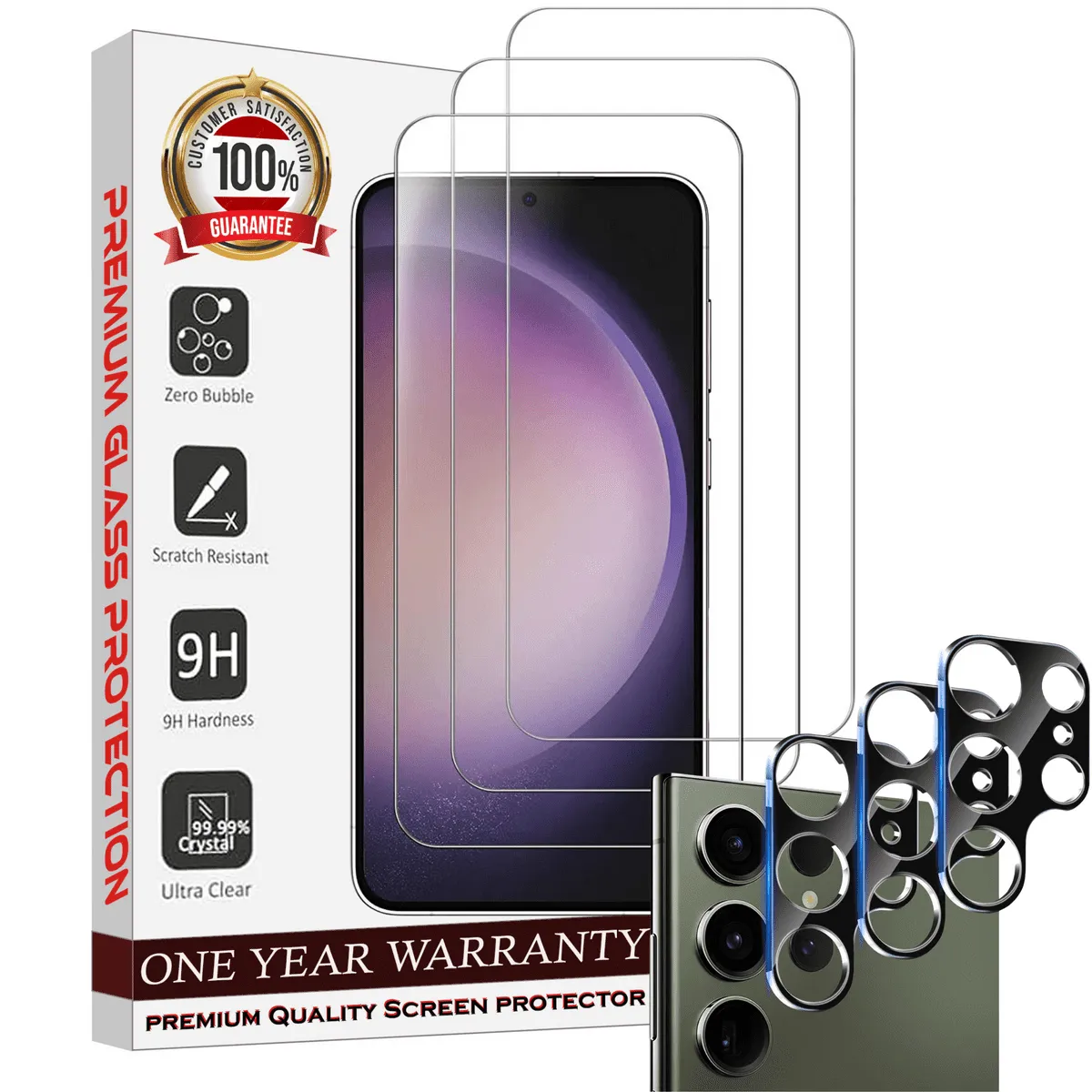 Entronix Case Screen Protector Bundle with Camera Cover for Samsung Galaxy S24 Ultra Clear Built Anti Scratch, Bubble Free Easy Install, 3 PACK