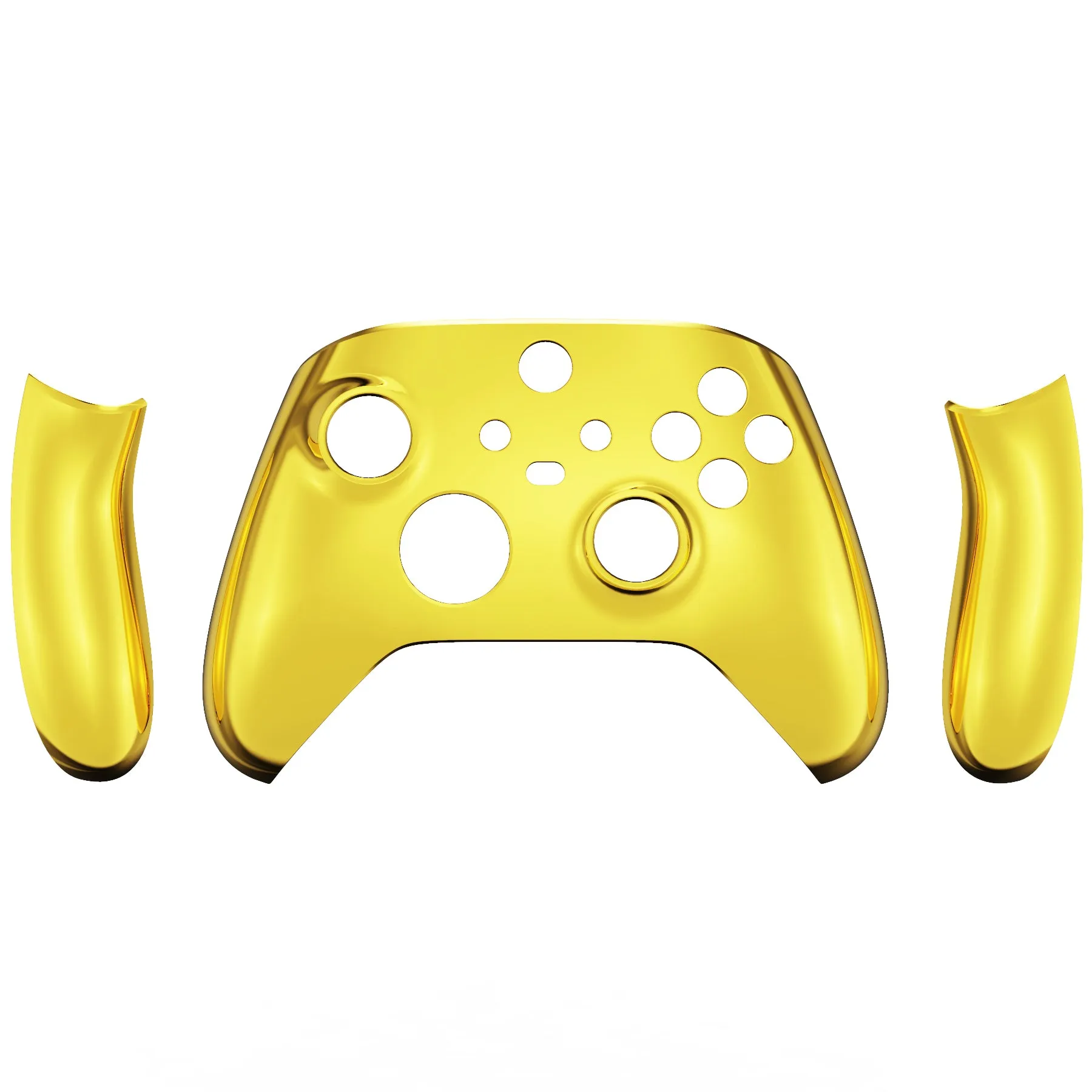 eXtremeRate Chrome Gold Replacement Handles Shell for Xbox Series X Controller, Custom Side Rails Panels Front Housing Shell Faceplate for Xbox Series S Controller - Controller NOT Included - ZX3D401