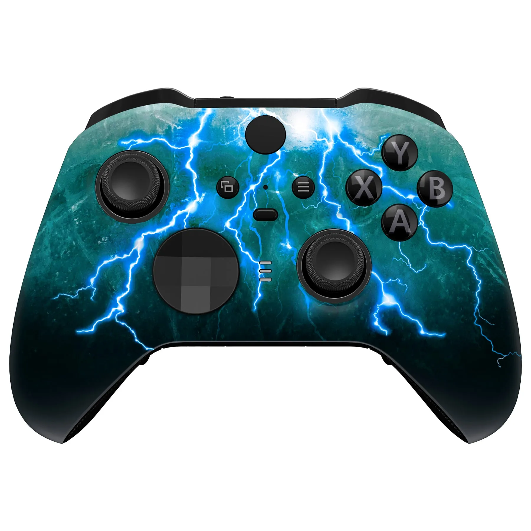 eXtremeRate Green Storm Thunder Faceplate Cover, Soft Touch Front Housing Shell Case Replacement Kit for Xbox One Elite Series 2 Controller Model 1797 - Thumbstick Accent Rings Included - ELT145