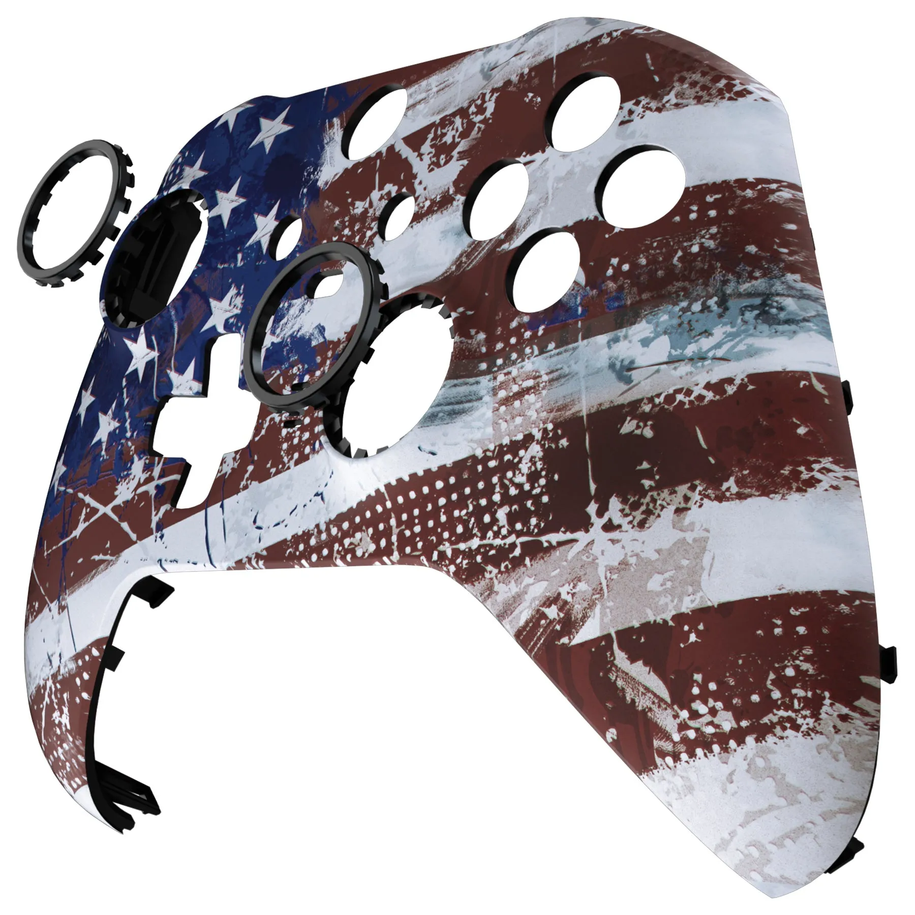 eXtremeRate Impression US Flag Faceplate Cover, Soft Touch Front Housing Shell Case Replacement Kit for Xbox One Elite Series 2 Controller Model 1797 - Thumbstick Accent Rings Included - ELT146
