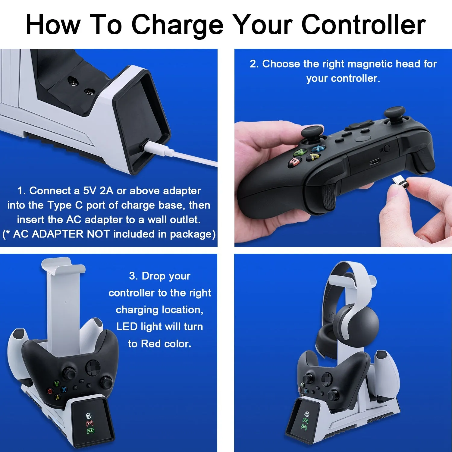 For PS5 Dual Controller Charging Charger With Headset Holder For PS4 For Xbox Series X For Nintendo Switch Pro Controller