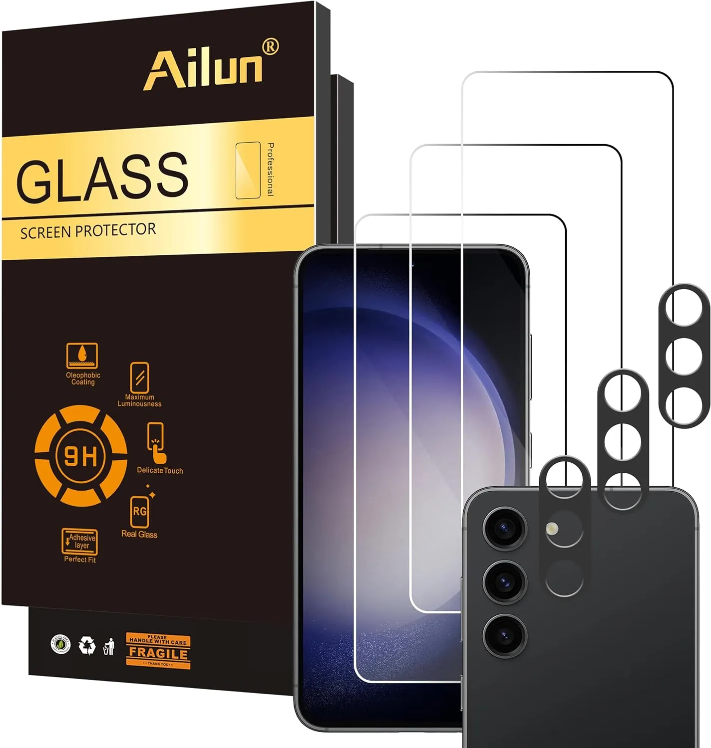 Galaxy S24 3 Pack 3 Pack Camera Lens Tempered Glass Fingerprint Scratch Case