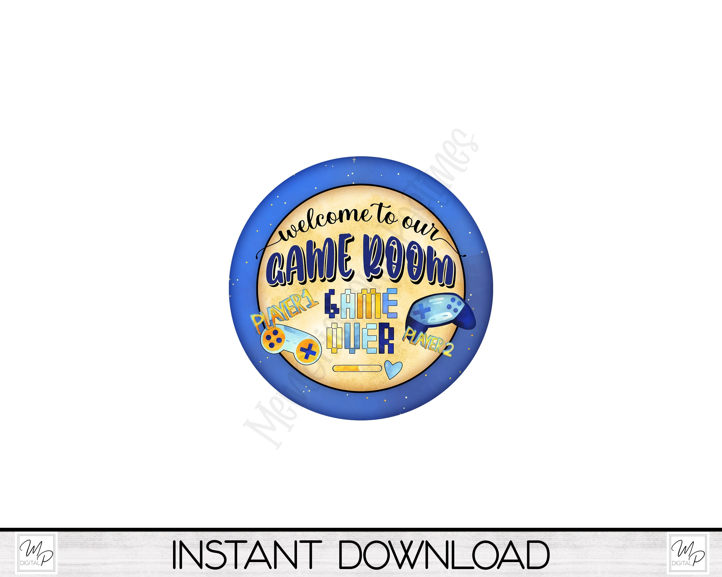 Game Room PNG Design for Sublimation of Round Signs, Digital Download